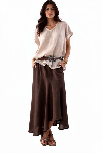 Leinenrock damen braun camel - leinenrock,